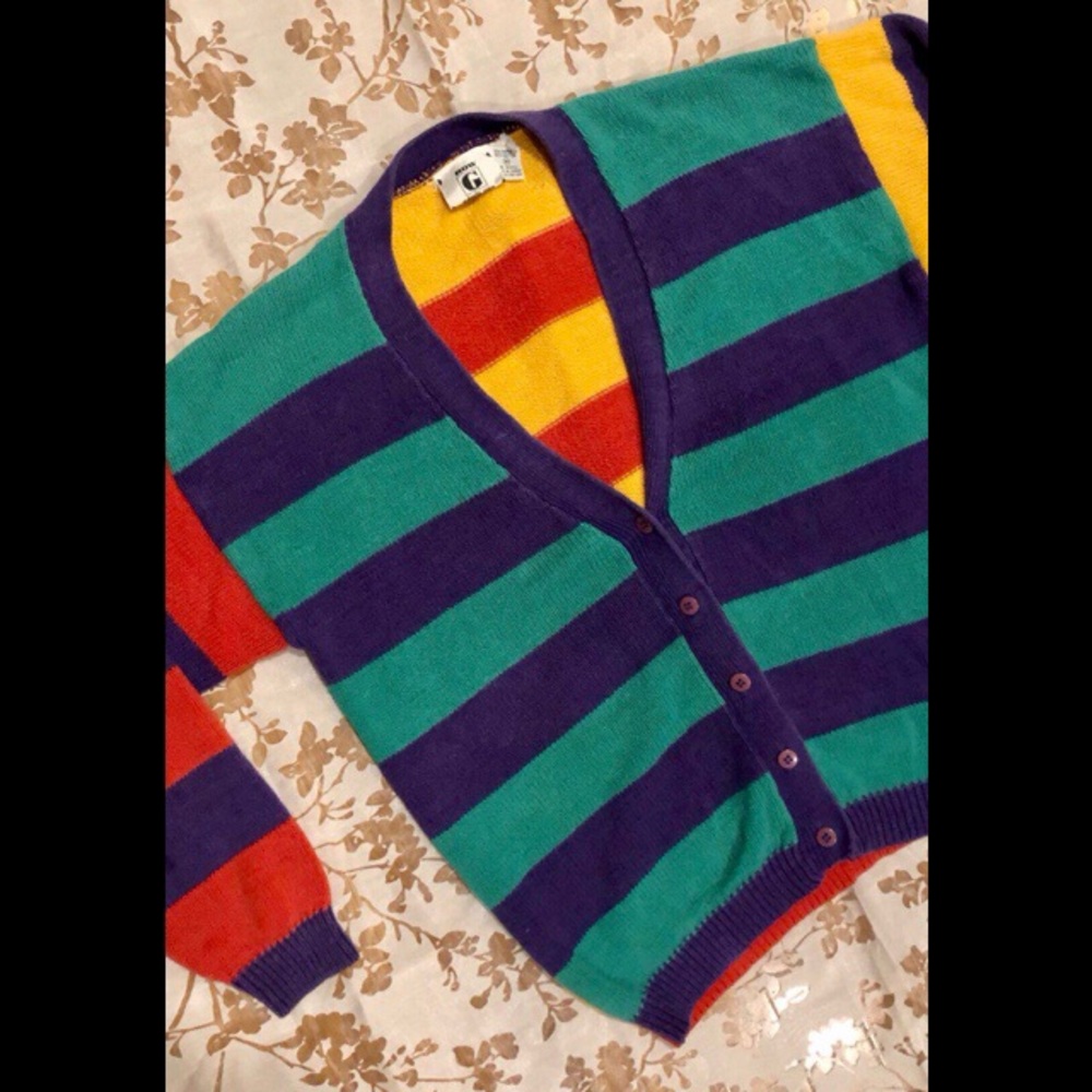 🧡SOLD💛Vintage striped color block cardigan💜💙💚